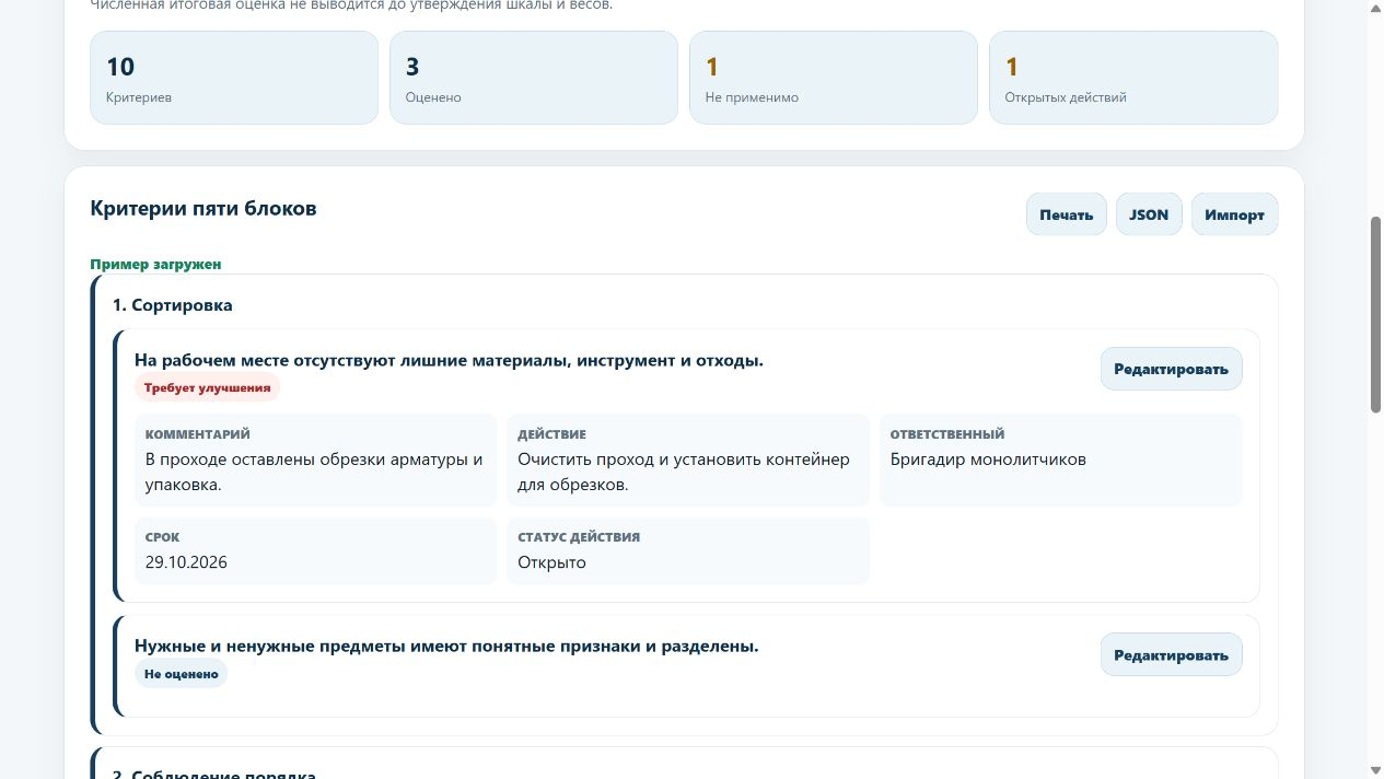 Пример учебной записи аудита 5S